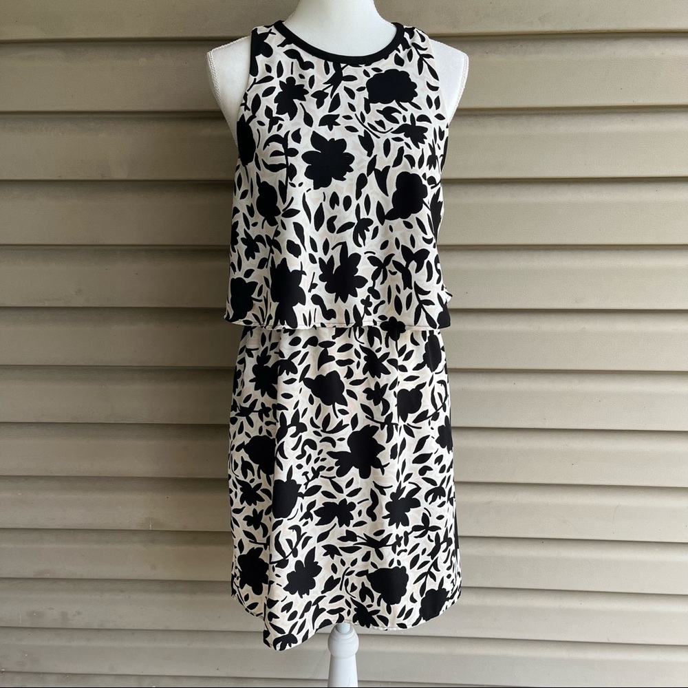 Black & White Floral Layered Sleeveless Dress